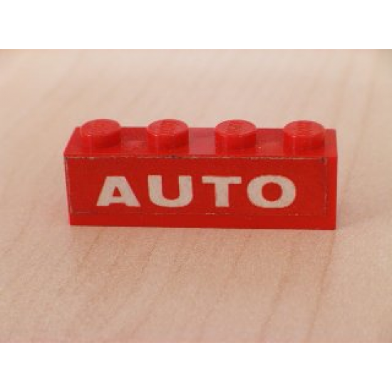 Brick 1 x 4 with White 'AUTO' Text on Red Background Pattern (Sticker) - Set 646