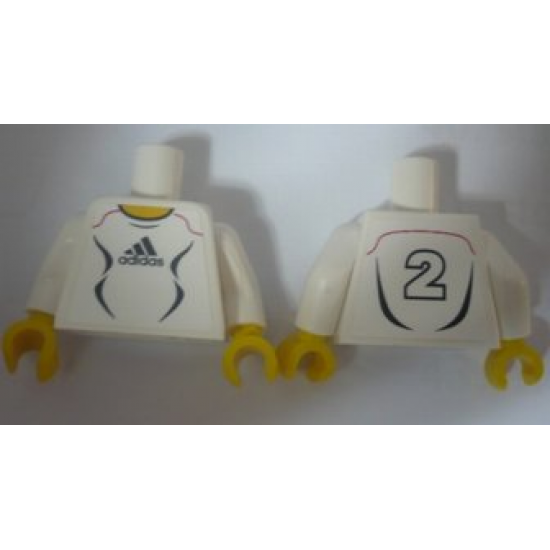 Torso Soccer Adidas Logo, White and Black No. 2 Pattern (Stickers) / White Arms / Yellow Hands