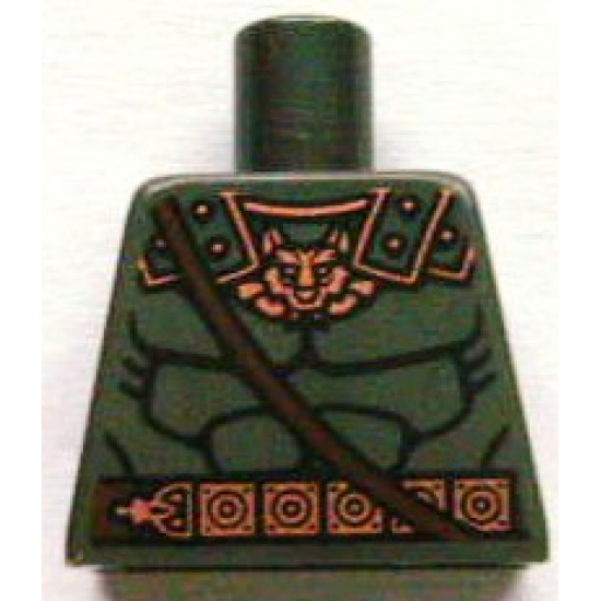 Torso Bare Chest Muscles Outline with Wolf / Fox Head and Copper and Dark Brown Belt Pattern