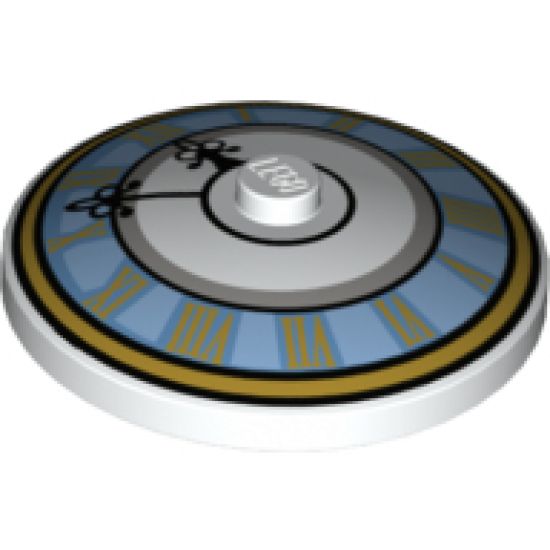 Dish 4 x 4 Inverted (Radar) with Solid Stud with Clock Face Light Blue with Roman Numerals Pattern