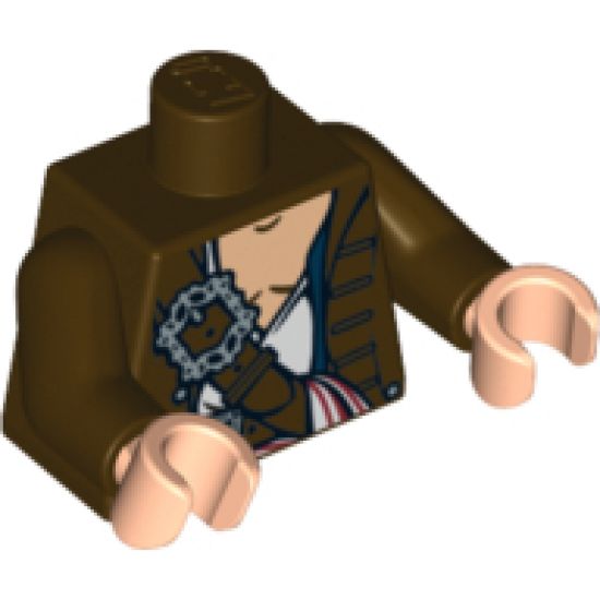 Torso PotC Jacket over White Open Shirt with Belts and White Sash Pattern / Dark Brown Arms / Light Nougat Hands