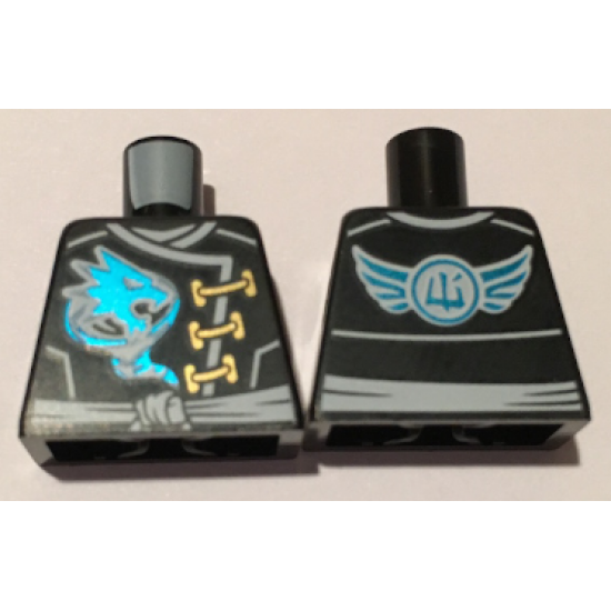 Torso Ninjago Robe with Gold Clasps, Zane Power Symbol, White Sash and Emblem and Wings on Back Pattern