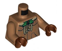 Torso Female Robe with Green and Red Holly Brooch and Large Pockets Pattern / Medium Nougat Arms / Reddish Brown Hands