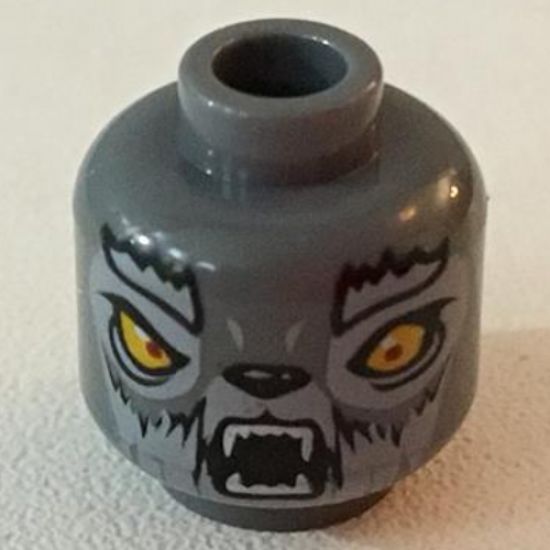 Minifigure, Head Dual Sided Alien Chima Wolf with Yellow Eyes, Fangs, Closed Mouth / Open Mouth Pattern (Wakz) - Blocked Open Stud