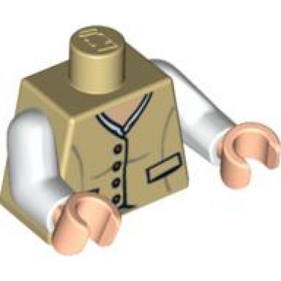 Torso Indiana Jones 4 Buttons and 2 Pockets Pattern / White Arms / Light Nougat Hands