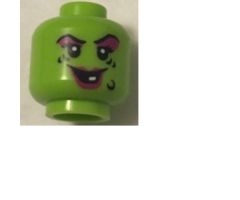 Minifigure, Head Female Magenta Lips and Eye Shadow, Black Wart and Wrinkles, Smile with One White Tooth Pattern - Hollow Stud