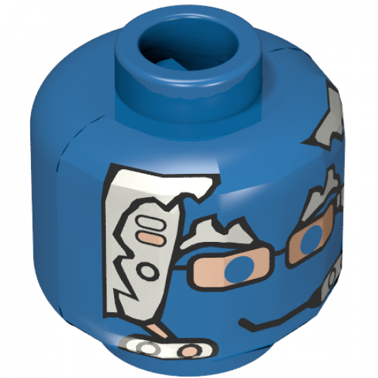 Minifigure, Head Alien with Silver Hair, Copper Glasses and Headset Pattern - Blocked Open Stud