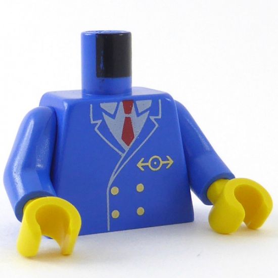 Torso Train Suit, Red Tie, Gold Buttons and Logo Pattern / Blue Arms / Yellow Hands