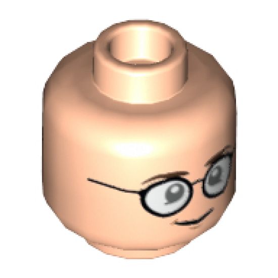 Minifigure, Head Dual Sided Glasses, White Pupils, Smile / Scared with Teeth Pattern (Egon Spengler) - Hollow Stud