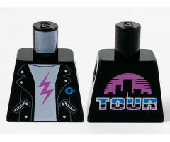 Torso Jacket, White Shirt with Dark Pink Lightning Bolt, 'TOUR' and Cityscape on Back Pattern