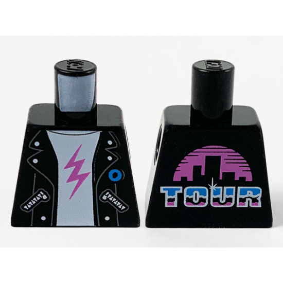 Torso Jacket, White Shirt with Dark Pink Lightning Bolt, 'TOUR' and Cityscape on Back Pattern