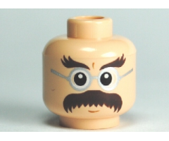 Minifigure, Head Glasses with Bushy Moustache and Eyebrows Pattern (HP Flitwick) - Blocked Open Stud