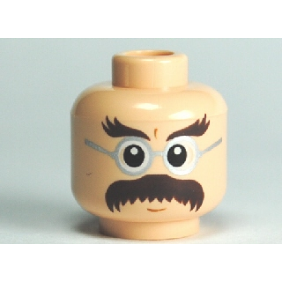 Minifigure, Head Glasses with Bushy Moustache and Eyebrows Pattern (HP Flitwick) - Blocked Open Stud