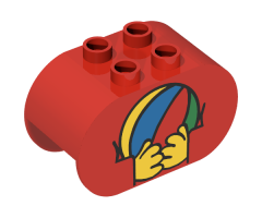 Duplo, Brick 2 x 4 x 2 Rounded Ends with Hands Holding Ball Pattern