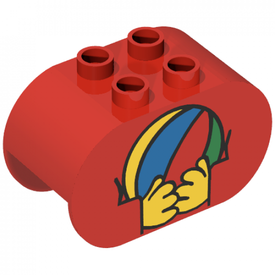 Duplo, Brick 2 x 4 x 2 Rounded Ends with Hands Holding Ball Pattern