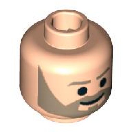 Minifigure, Head Beard with Dark Tan Trim Beard (angular below mouth) and Eyebrows, Black Eyes and Smile Pattern (Crix Madine) - Blocked Open Stud
