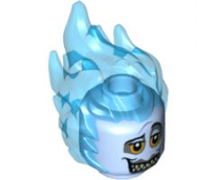 Minifigure, Head, Modified Alien with Trans-Dark Blue Flaming Hair, Bright Light Orange Eyes with Dark Bluish Gray Rings, Sharp Teeth Pattern