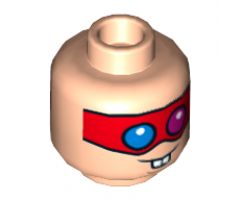 Minifigure, Head Dual Sided Male Red Eye Mask with Blue and Red Eyes, Buck Teeth, Neutral / Scared Pattern - Hollow Stud