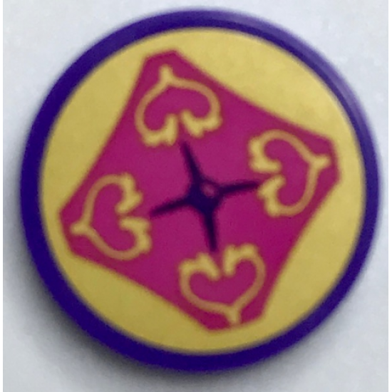 Tile, Round 2 x 2 with Bottom Stud Holder with Hearts Seat Cushion Pattern (Sticker) - Set 40307