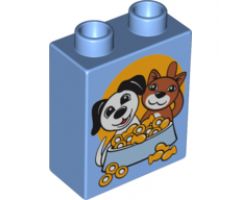 Duplo, Brick 1 x 2 x 2 with Dog and Cat with Food Bowl Pattern