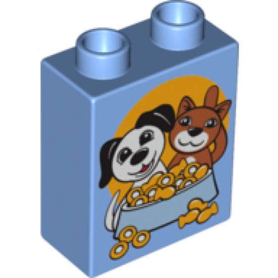 Duplo, Brick 1 x 2 x 2 with Dog and Cat with Food Bowl Pattern