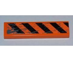 Tile 1 x 4 with Black and Orange Danger Stripes and Splatters Pattern (Sticker) - Set 8961