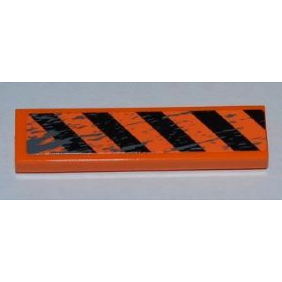 Tile 1 x 4 with Black and Orange Danger Stripes and Splatters Pattern (Sticker) - Set 8961