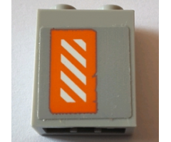 Brick 1 x 2 x 2 with Inside Stud Holder with Worn Orange and White Danger Stripes Pattern Right Wing Right Side (Sticker) - Set 75144