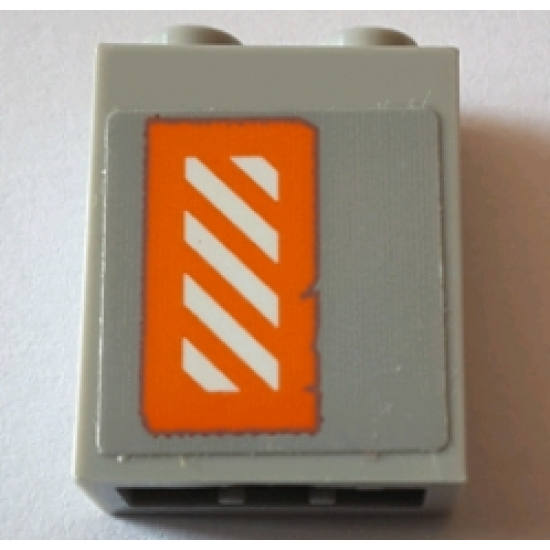 Brick 1 x 2 x 2 with Inside Stud Holder with Worn Orange and White Danger Stripes Pattern Right Wing Right Side (Sticker) - Set 75144