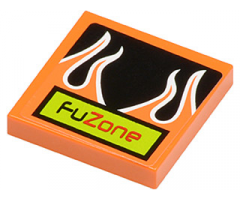 Tile 2 x 2 with 'FUZONE' and Orange Flames on Black Background Pattern (Sticker) - Set 8125