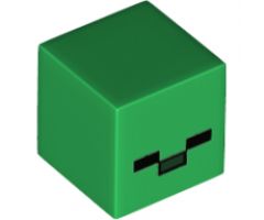 Minifigure, Head, Modified Small Cube with 2 Black Rectangles and 1 Dark Green Rectangle Pattern (Minecraft Baby Zombie Head)