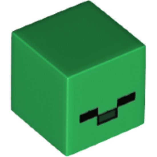 Minifigure, Head, Modified Small Cube with 2 Black Rectangles and 1 Dark Green Rectangle Pattern (Minecraft Baby Zombie Head)