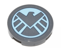 Tile, Round 2 x 2 with Bottom Stud Holder with Dark Bluish Gray S.H.I.E.L.D. Eagle on Bright Light Blue Background Pattern (Sticker) - Set 76042