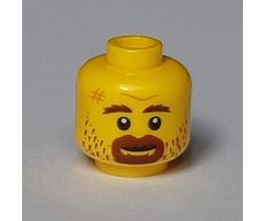 Minifigure, Head Reddish Brown Eyebrows, Goatee, Stubble, Medium Nougat Scar and Brow Furrow Pattern - Hollow Stud