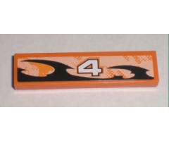 Tile 1 x 4 with Number 4 Orange and Black Decorative Pattern Model Right (Sticker) - Set 8211