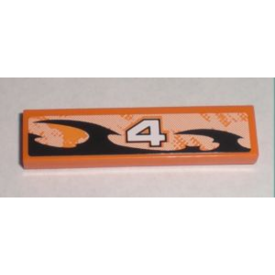 Tile 1 x 4 with Number 4 Orange and Black Decorative Pattern Model Right (Sticker) - Set 8211