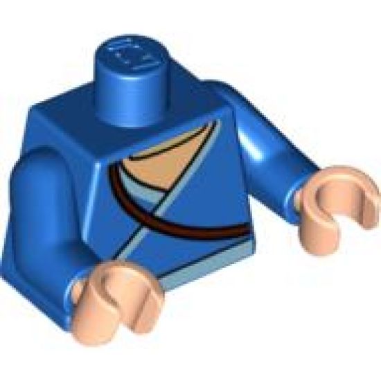 Torso Avatar White Robe Trim and Belt, Brown Strap with Boomerang on Back Pattern / Blue Arms / Light Nougat Hands
