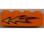 Brick 1 x 4 with Orange Flame Pattern Model Left Side (Sticker) - Set 8186