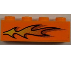 Brick 1 x 4 with Orange Flame Pattern Model Left Side (Sticker) - Set 8186