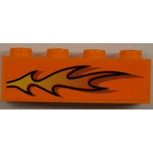Brick 1 x 4 with Orange Flame Pattern Model Left Side (Sticker) - Set 8186