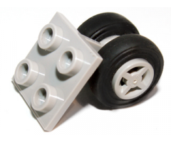 Aircraft Plate, Modified 2 x 2 Thin with Dual Wheels Holder - Split Pins with Light Gray Wheels and Black Tires (4870 / 4624 / 3139)