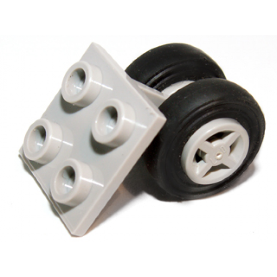 Aircraft Plate, Modified 2 x 2 Thin with Dual Wheels Holder - Split Pins with Light Gray Wheels and Black Tires (4870 / 4624 / 3139)