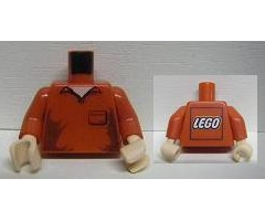 Torso Shirt with Open Collar and Pocket Pattern - LEGO Logo on Back / Red Arms / Light Nougat Hands