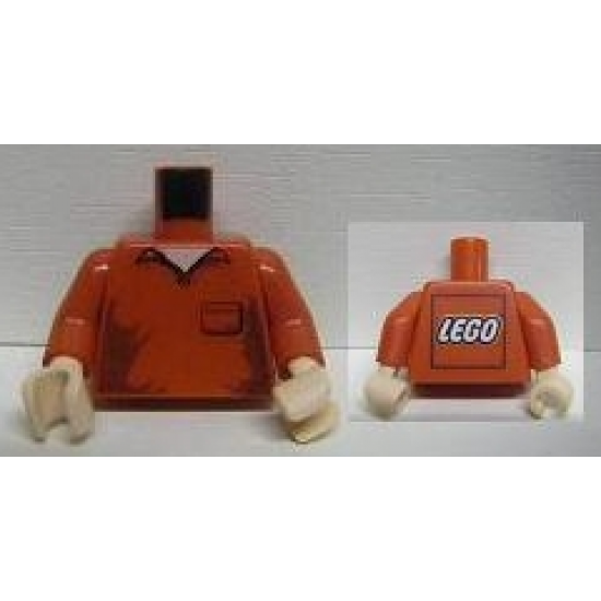 Torso Shirt with Open Collar and Pocket Pattern - LEGO Logo on Back / Red Arms / Light Nougat Hands