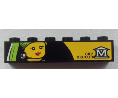 Brick 1 x 6 with City Museum with 'M' logo and Female Minifigure Head Painting Pattern (Sticker) - Set 60026