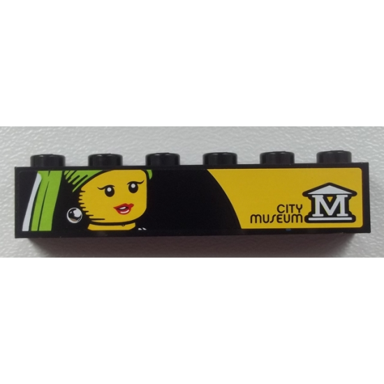 Brick 1 x 6 with City Museum with 'M' logo and Female Minifigure Head Painting Pattern (Sticker) - Set 60026