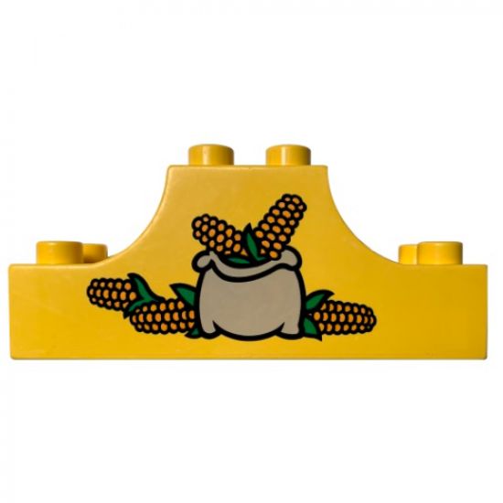 Duplo, Brick 2 x 6 x 2 Curved Ends with Sack of Corn Pattern