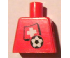 Torso Soccer Red/White Team, Swiss Flag Sticker Front, Black Number Sticker Back (specify number in listing)