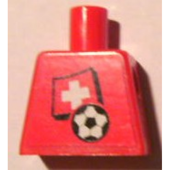 Torso Soccer Red/White Team, Swiss Flag Sticker Front, Black Number Sticker Back (specify number in listing)