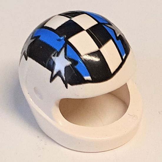 Minifigure, Headgear Helmet Motorcycle (Standard) with Checkered Stripe and 4 Silver Stars Pattern